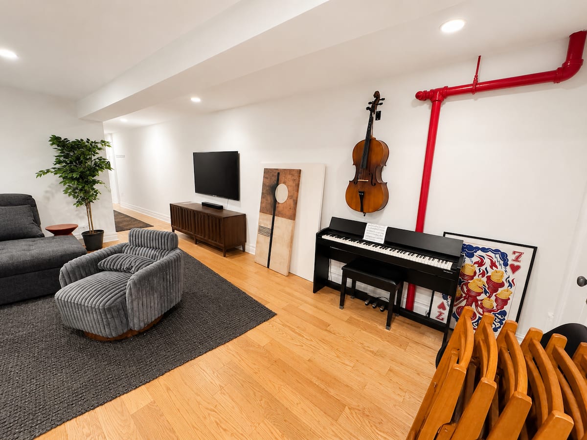 Living room with piano